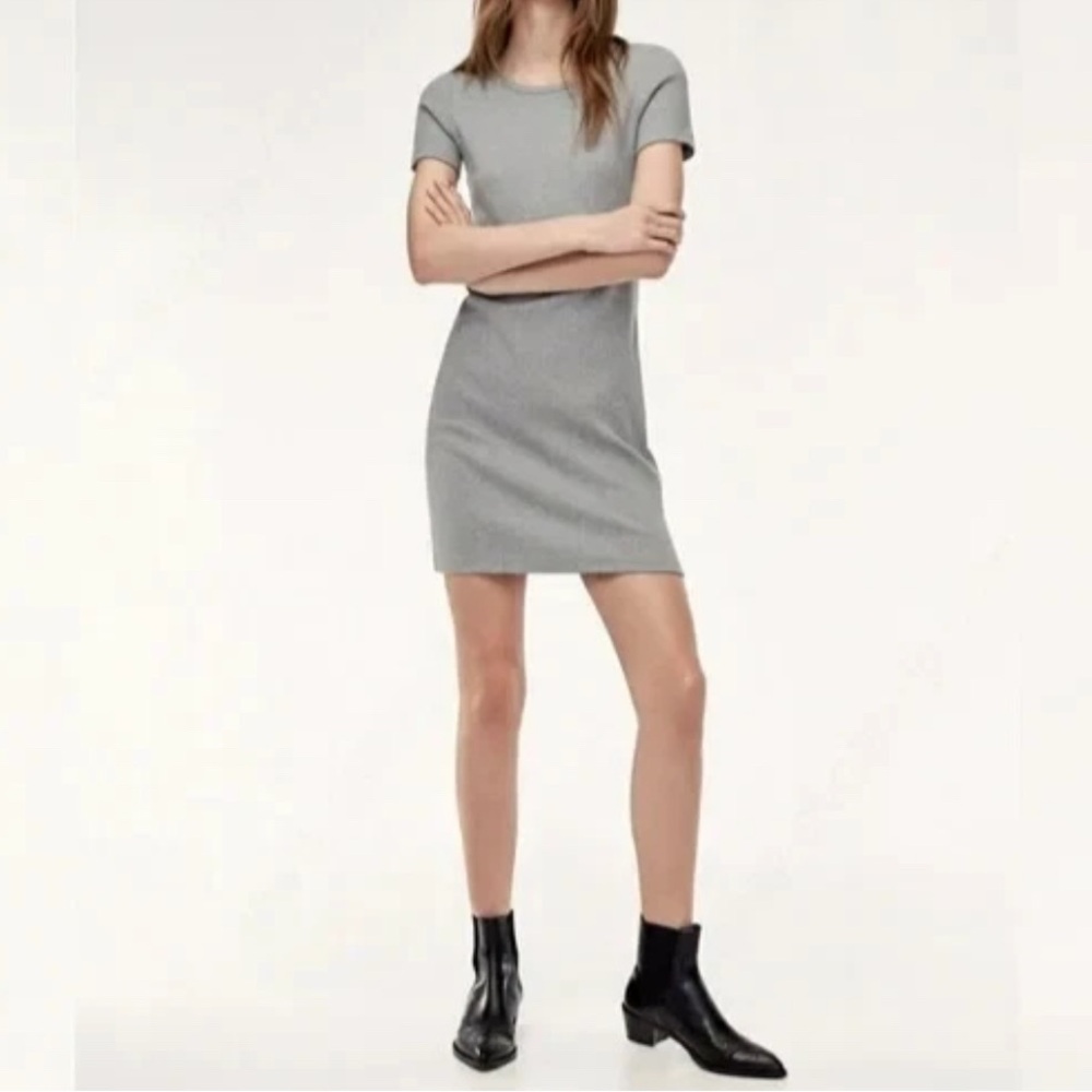 Aritzia Wilfred Free Size Small Yumi Ribbed T Shirt Dress Gray